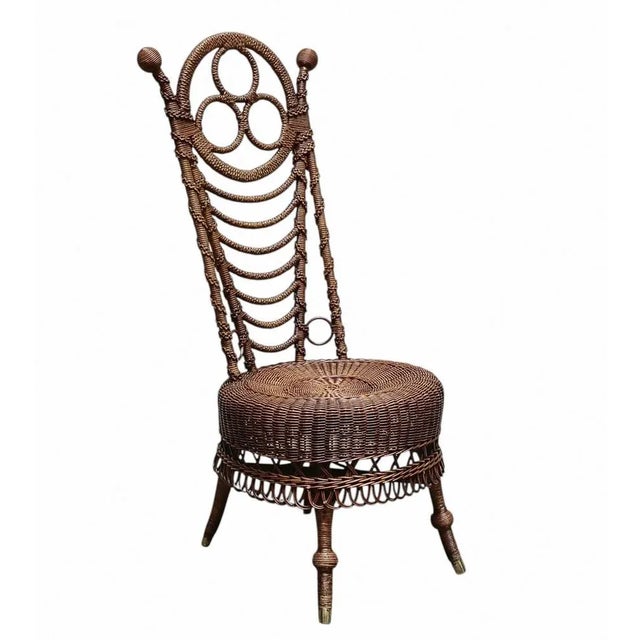 Rattan and Wicker Boudoir Chair, Italy, 1900s For Sale - Image 12 of 12