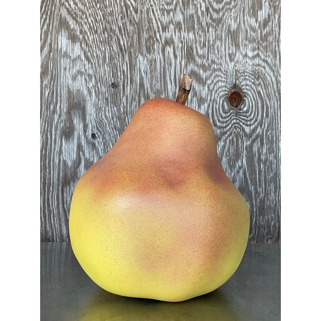 Wood Vintage Boho Monumental Matte Glazed Ceramic Pear For Sale - Image 7 of 9