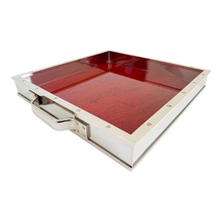 Vintage Rosewood & Nickel Bar Tray For Sale