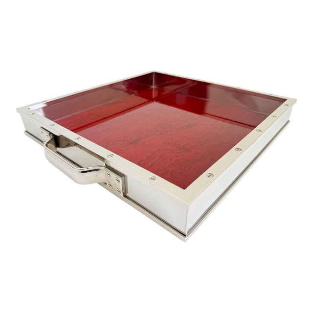 Vintage Rosewood & Nickel Bar Tray For Sale