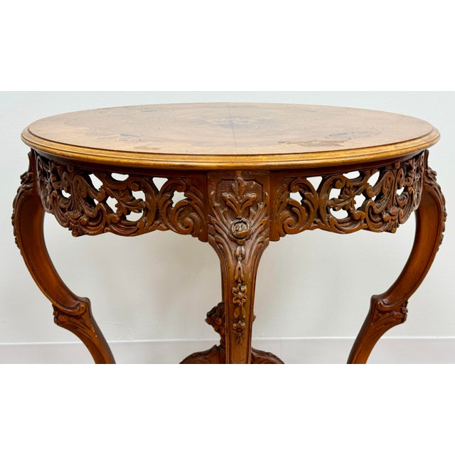 Brown Antique Round French Louis XV Style Carved Wood Center Table For Sale - Image 8 of 13