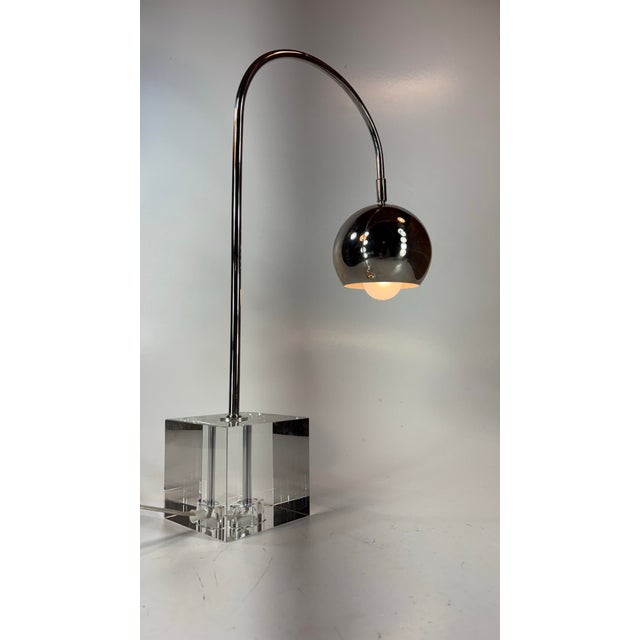 Chrome Vintage Art Deco Style Space Age Chrome Ball Lamp, Gooseneck, Glass Cube Base, Adjustable For Sale - Image 8 of 12