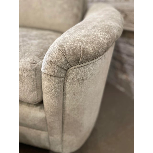 1980s Oversized Postmodern Swivel Chair and Ottoman Reupholstered - Set of 2 For Sale In Chicago - Image 6 of 9