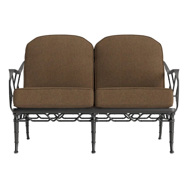 Brown Jordan Calcutta Loveseat, Textured Pewter frame with Fusion Moccasian fabric For Sale