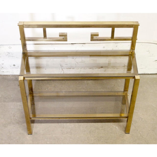 Mid 20th Century Mid 20th Century Pair of Brass & Smoked Glass Art Deco Sofa End Tables For Sale - Image 5 of 11
