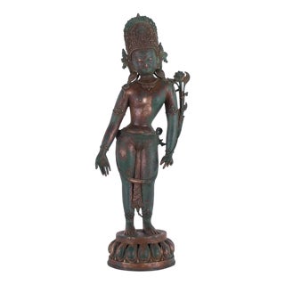 Copper Alloy Standing Indra Figure, Nepal, 1920s For Sale