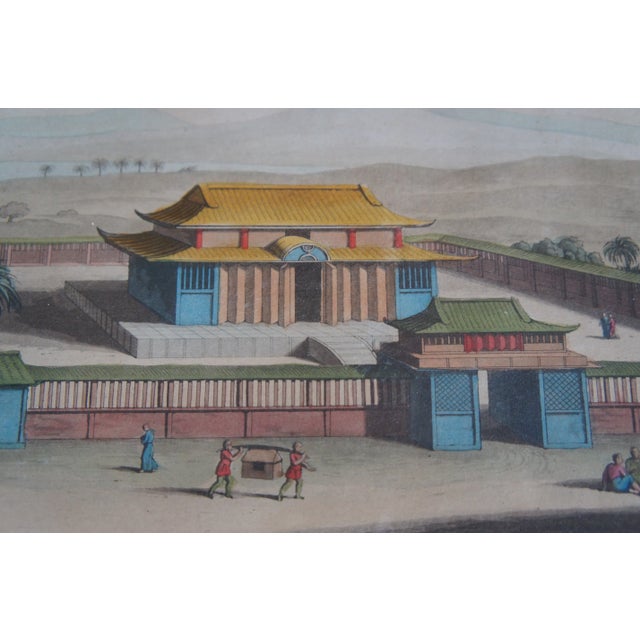 Mid 20th Century Mid 20th Century Vintage Bigatti Colored Asian Pagoda Buddhist Temple Engraving, Framed For Sale - Image 5 of 10