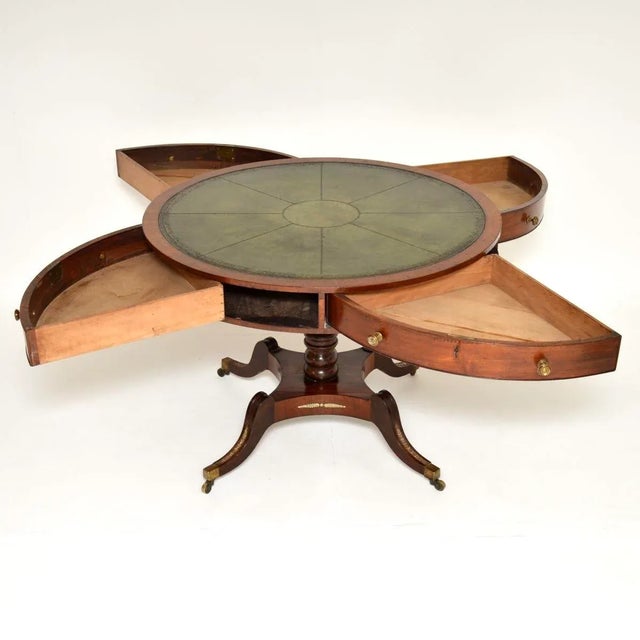 Hollywood Regency Antique Regency Leather Top Drum Table, 1800s For Sale - Image 3 of 13