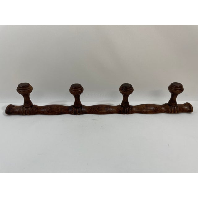 Vintage 1960s French Four Peg Faux Bamboo Wooden Coat Hat Rack For Sale - Image 10 of 17