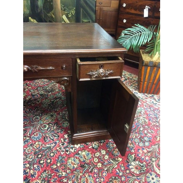 Brown Antique Victorian Desk, Walnut Partner’s Desk For Sale - Image 8 of 13