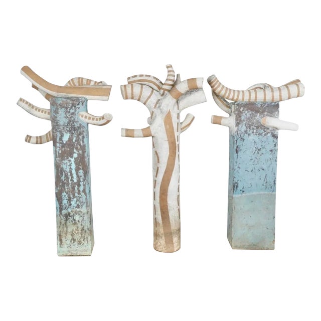 Large Concrete Vintage Set of 3 Outdoor Pedestal Decor For Sale