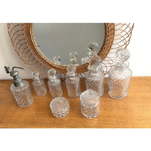 Crystal Topper Bottles with Bamboo Twist Pattern from Baccarat, France, 1910s, Set of 8 For Sale - Image 6 of 13