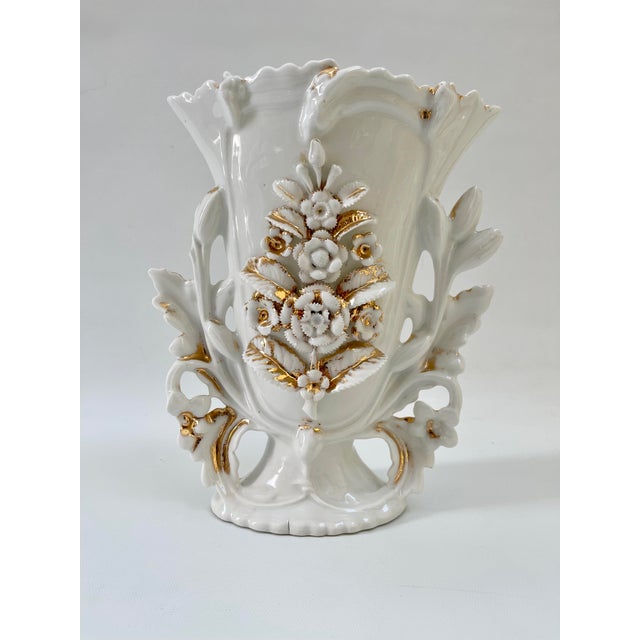 Antique French Ornate Old Paris Porcelain Mantel Urn Flower Trophy Vase For Sale In Boston - Image 6 of 11