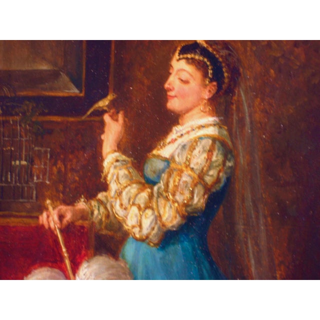 Portrait of a Lady Holding a Bird French Oil Painting Alfred Henri Darjou For Sale - Image 6 of 17