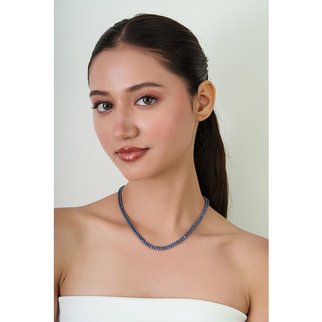 Modern Luxe 34.91ct Blue Sapphire Tennis Necklace in 14k White Gold- 16 Inches For Sale - Image 10 of 15
