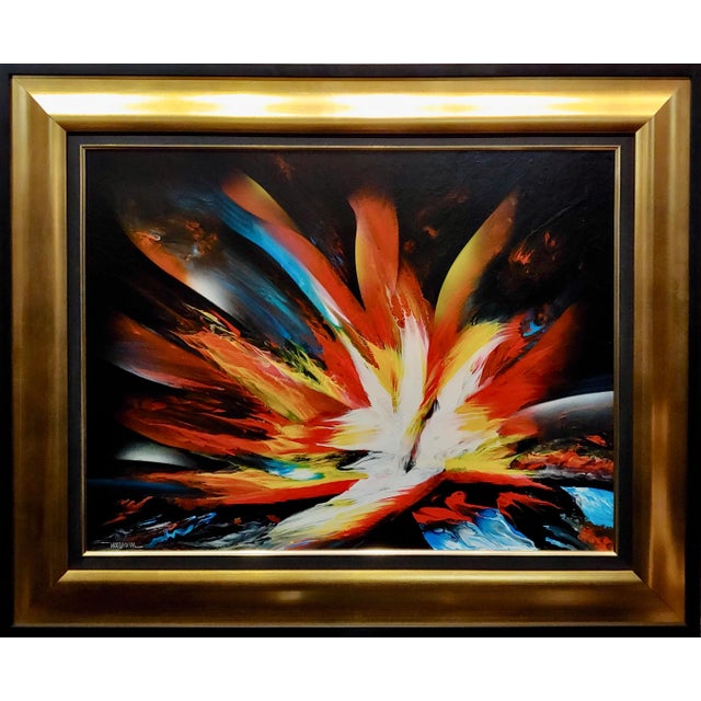 Leonardo Nierman -Magic Explosion of Fire -Abstract Oil painting Expressionist Modernist -Acrylic on Masonite, signed...