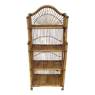 Vintage Bamboo 4 Shelf Curio Boho Chic Etagere Display Shelving Unit For Sale