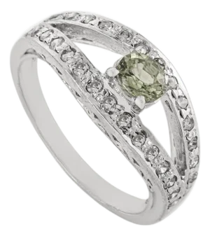 0.5 Ct Green Tourmaline Solitaire Engagement Ring With Diamond in 925 Sterling Silver - Size 8