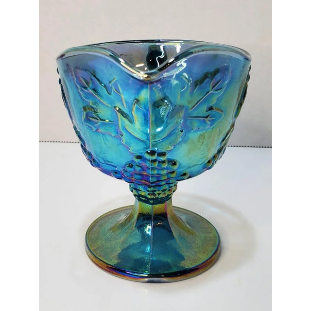 Contemporary 1970s Indiana Harvest Grape Blue Carnival Glass Creamer For Sale - Image 3 of 7
