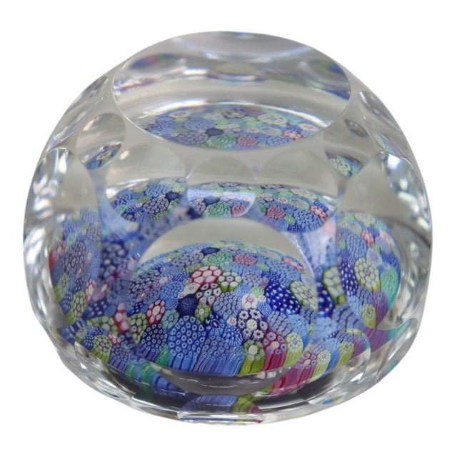 Whitefriars Glass English Whitefriars Glass Millefiori Faceted Glass Paperweight C1920 For Sale - Image 4 of 12