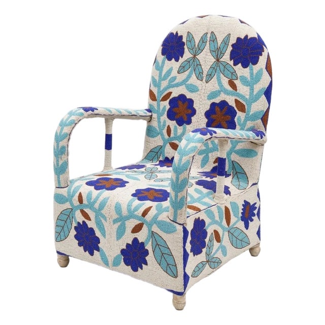 Vintage Hand-Beaded Yoruba Tribal Armchair For Sale