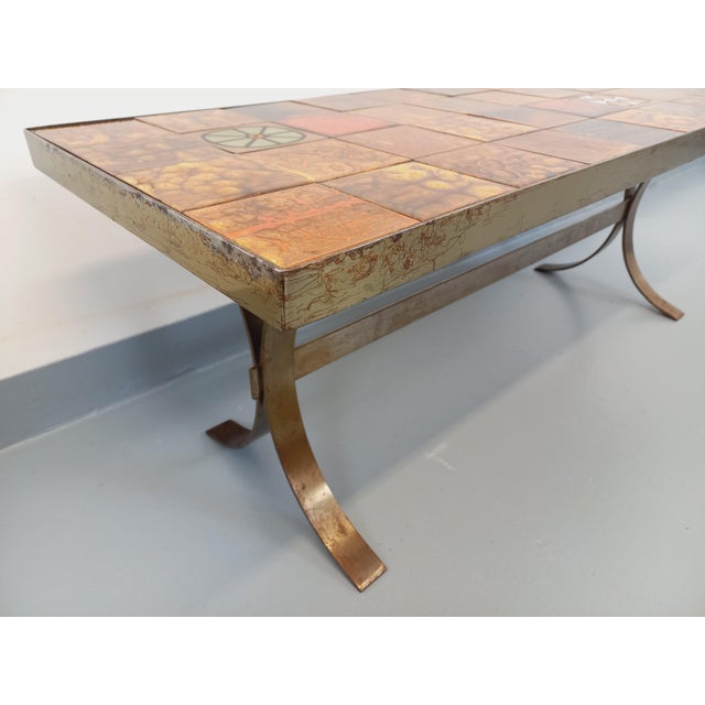 Mid-Century Modern Vintage Rectangular Coffee Table in Steel and Ceramic, 1960s For Sale - Image 3 of 16