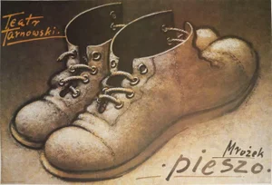 1990 Original Polish Theatre Poster, Pieszo (On Foot) - Mieczysław Górowski