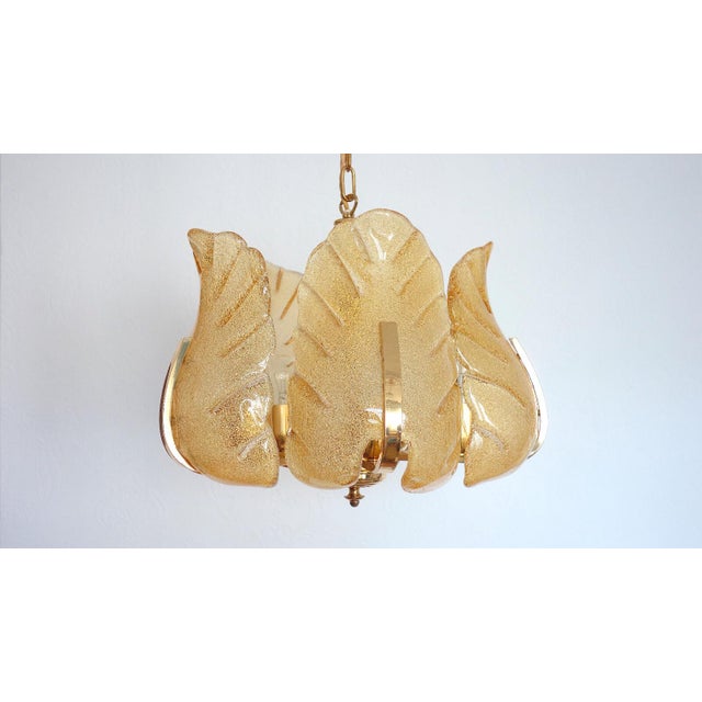 Metal Scandinavian Brass Ice Glass Five-Light Chandelier from Carl Fagerlund, 1960s For Sale - Image 7 of 11