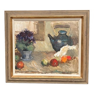 Karl Gustav Strandberg, Still Life with Kettle, 1960s, Oil Painting on Canvas, Framed For Sale