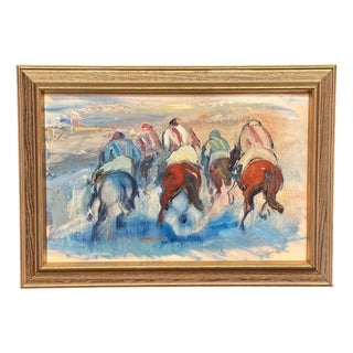 Richard Ingelsson, Jockeys, 1975, Oil on Canvas, Framed For Sale