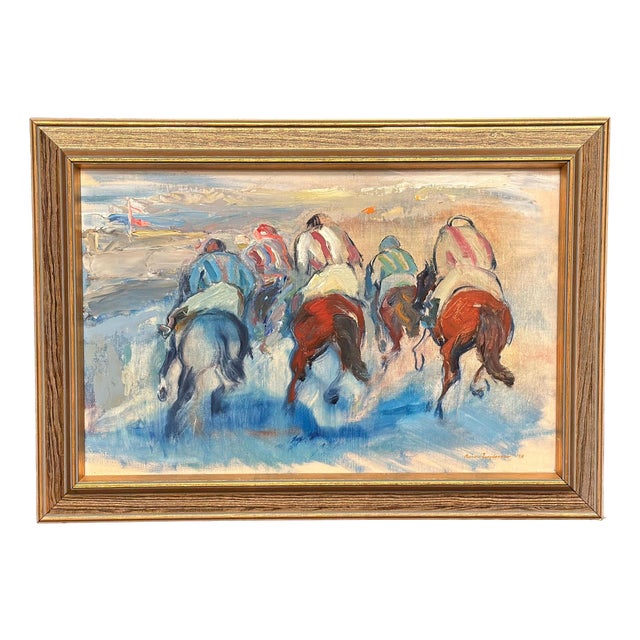 Richard Ingelsson, Jockeys, 1975, Oil on Canvas, Framed For Sale