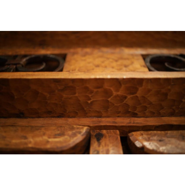 Wood Handcrafted Solid Wood Rustic Double Exterior Door – Custom Mexican Design Made to Order For Sale - Image 7 of 16
