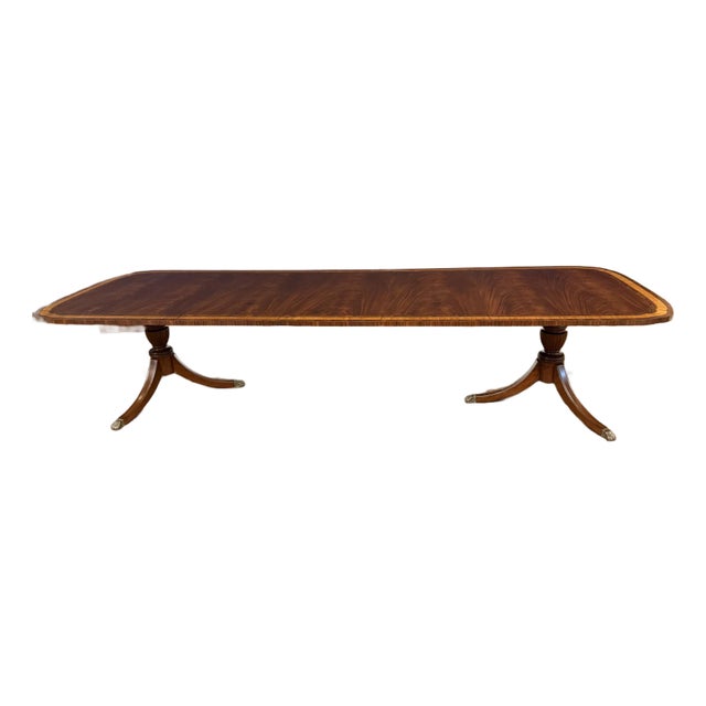 Classic Double Scalloped Multi-Banded Mahogany Dining Table by Leighton Hall - Showroom Sample For Sale