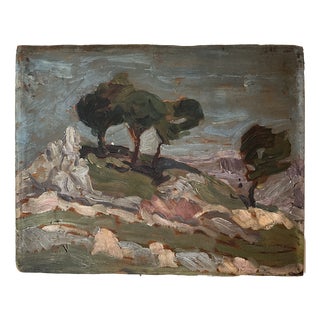 Landscape Composition, 1940s, Oil Painting on Wood Panel For Sale
