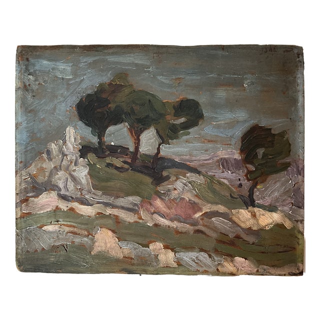 Landscape Composition, 1940s, Oil Painting on Wood Panel For Sale