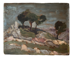 Landscape Composition, 1940s, Oil Painting on Wood Panel