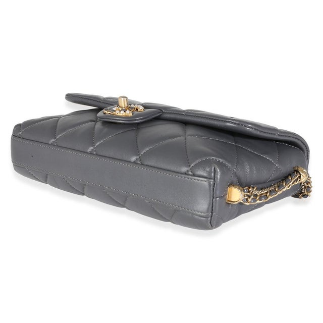 Chanel Gray Quilted Lambskin Crush On Chains Flap Bag For Sale - Image 4 of 7