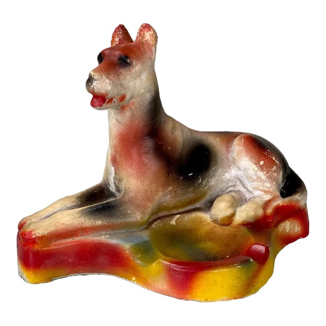 Antique Traditional Chalkware Great Dane Dog Ashtray For Sale