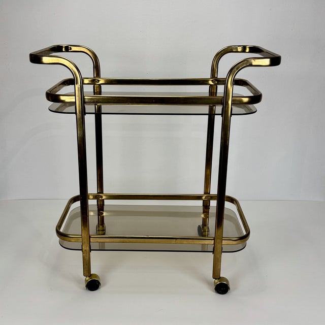 Vintage Brass and Smoked Glass Trolley, 1980s For Sale - Image 3 of 10