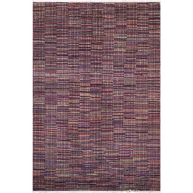 Boho Chic Black/Gold High Low Wool Rug - 5'10'' X 9'1'' For Sale - Image 9 of 9