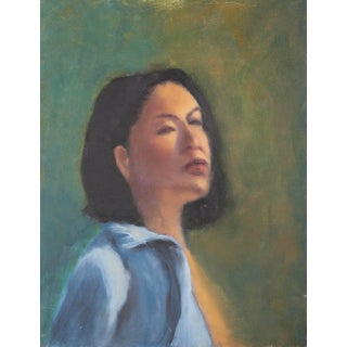 Original Portrait Oil Painting of a Woman, “Woman in Blue” For Sale