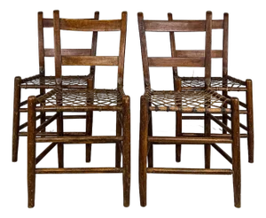 19th Century Primitive Woven Rawhide Chairs, Set of Four