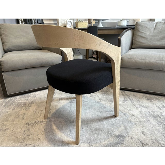 Wood Rh Chloé Fabric Armchair | Greige Oak Finish | Performance Linen Weave in Black For Sale - Image 7 of 18