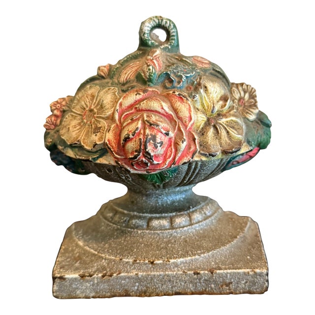 Antique Cast Iron Garden Urn Floral Basket Doorstop by Judd Mfg. Co....Very Rare For Sale