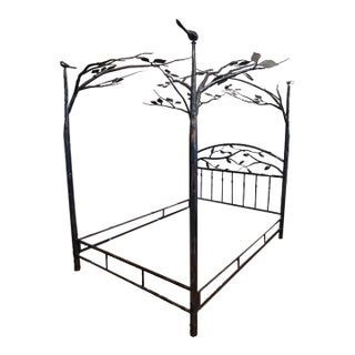 Queen Size Simply Santa Fe Bespoke Wrought Iron Botanical Canopy Bed Frame For Sale