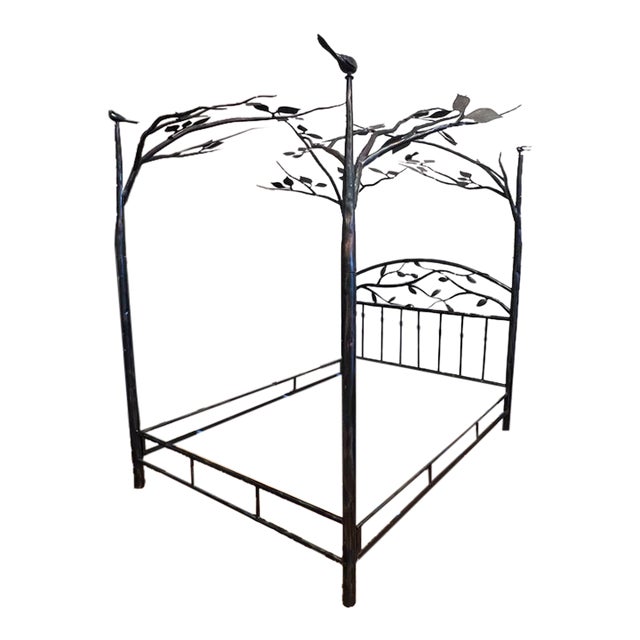 Queen Size Simply Santa Fe Bespoke Wrought Iron Botanical Canopy Bed Frame For Sale