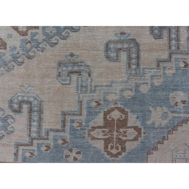 Sky Blue Early 20th Century Persian Antique Tabriz Rug With Geometric Medallion With Latch Hooks in Light Blue For Sale - Image 8 of 13