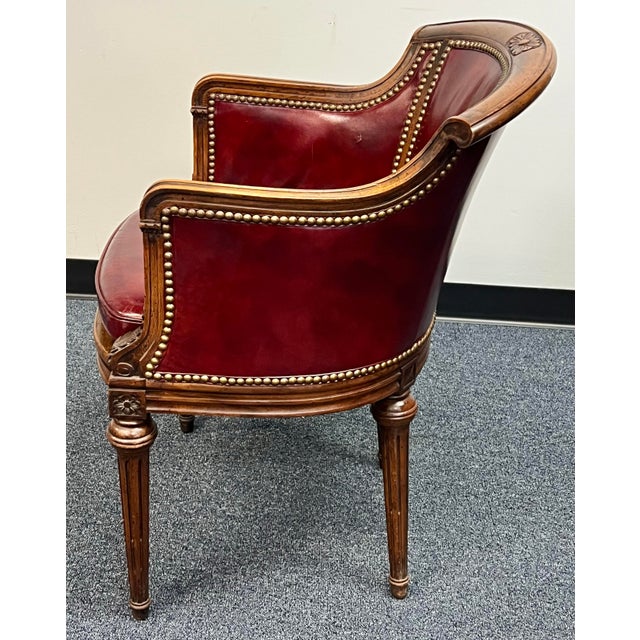 Animal Skin Louis XVI Style Leather Barrel Back Library Chair For Sale - Image 7 of 12