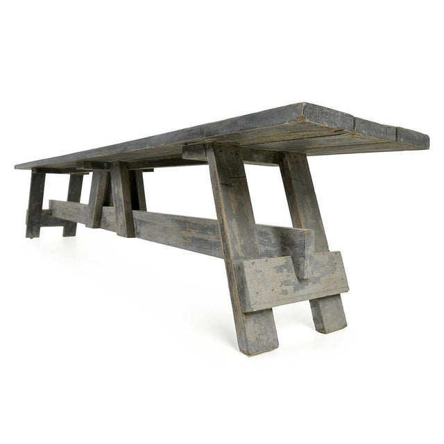 Antique Workshop Bench in Patinated Wood For Sale - Image 3 of 5