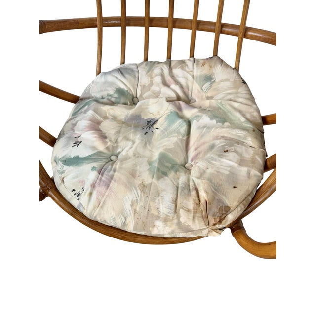 Vintage Rattan Swivel Rocker Lounge Chair With Tufted Floral Cushions For Sale - Image 9 of 15